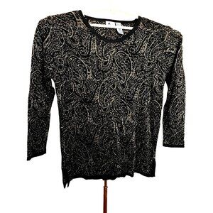 Liz Wear Small Sweater Wool Blend Black Sparkly Goth Holiday Party Y2K